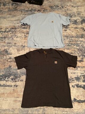 Carhartt Men’s Short Sleeve Pocket Henley Shirts - Light Blue & Dark gray